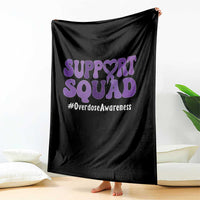 Support Squad Overdose Awareness Throw Blanket Purple Ribbon Groovy Typography Graphic