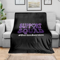 Support Squad Overdose Awareness Throw Blanket Purple Ribbon Groovy Typography Graphic