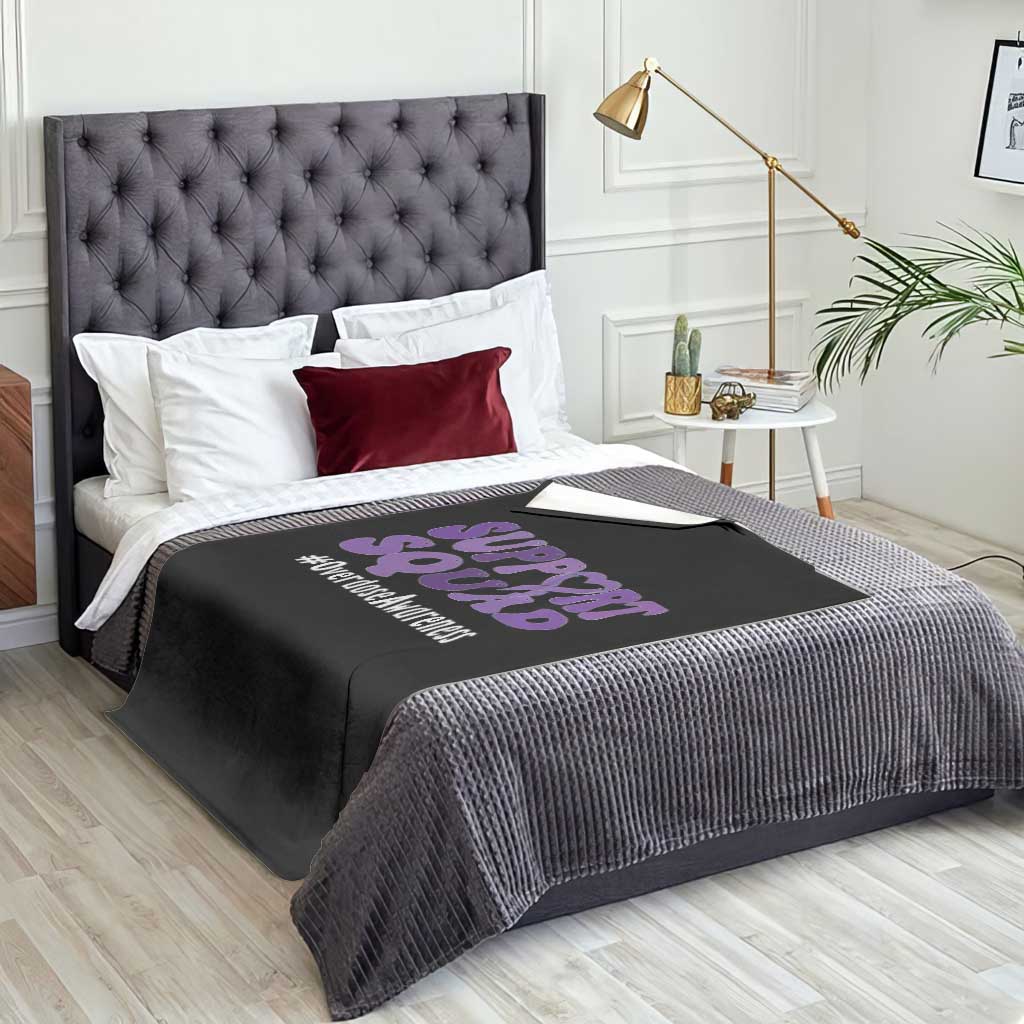 Support Squad Overdose Awareness Throw Blanket Purple Ribbon Groovy Typography Graphic