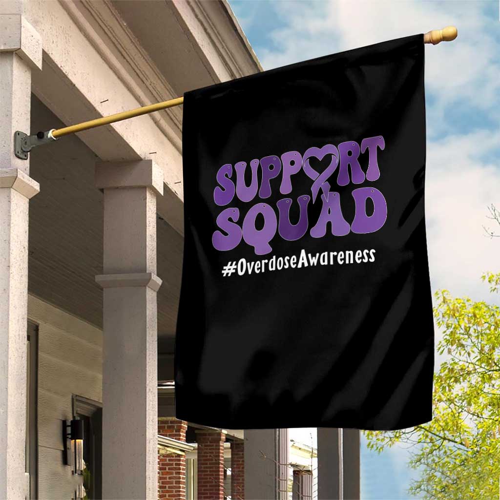 Support Squad Overdose Awareness Garden Flag Purple Ribbon Groovy Typography Graphic