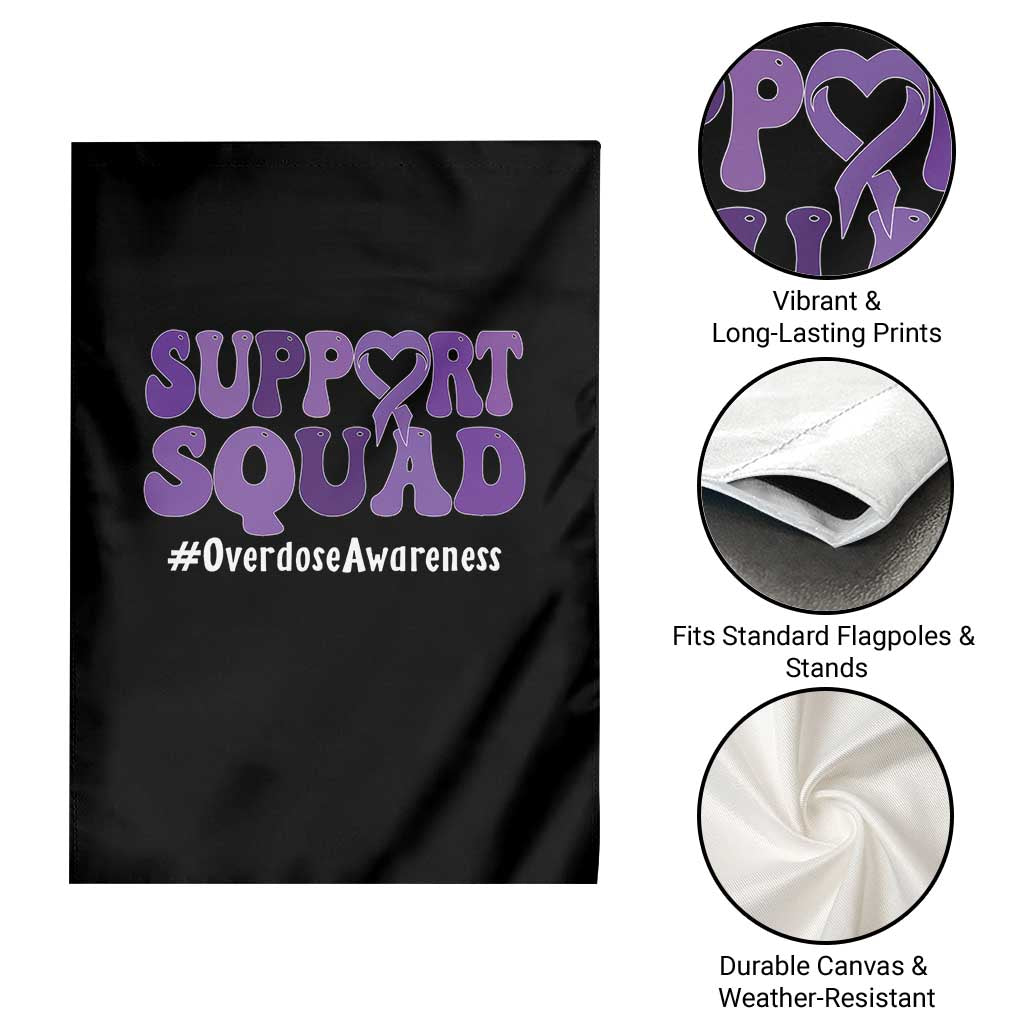 Support Squad Overdose Awareness Garden Flag Purple Ribbon Groovy Typography Graphic