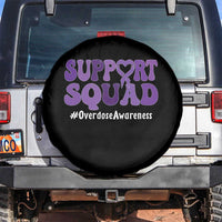 Support Squad Overdose Awareness Spare Tire Cover Purple Ribbon Groovy Typography Graphic