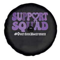 Support Squad Overdose Awareness Spare Tire Cover Purple Ribbon Groovy Typography Graphic