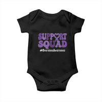 Support Squad Overdose Awareness Baby Onesie Purple Ribbon Groovy Typography Graphic