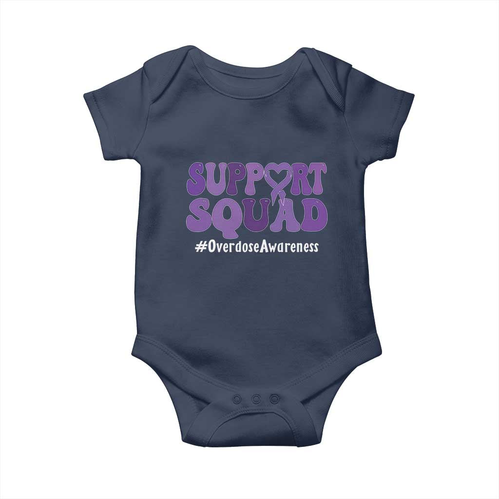 Support Squad Overdose Awareness Baby Onesie Purple Ribbon Groovy Typography Graphic