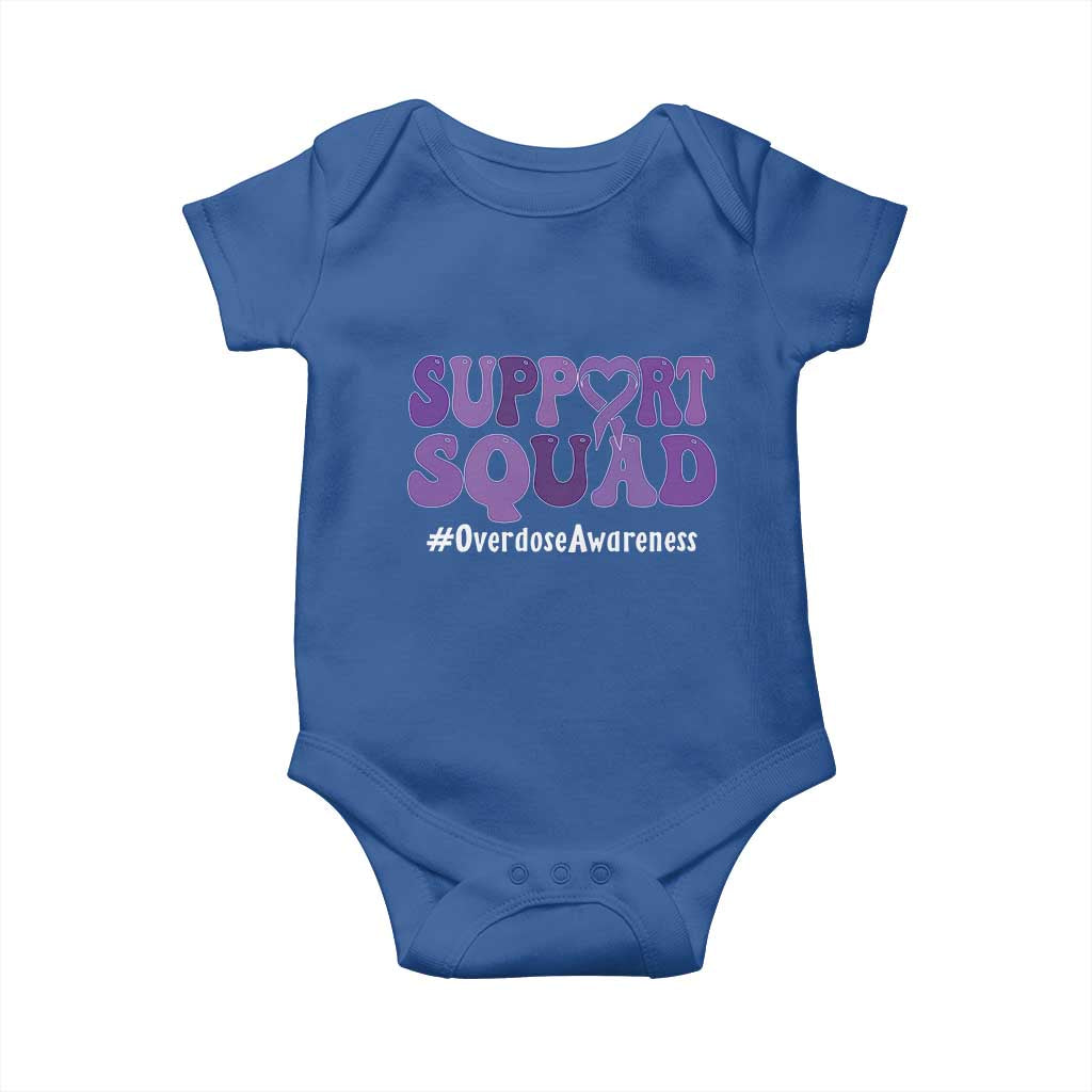 Support Squad Overdose Awareness Baby Onesie Purple Ribbon Groovy Typography Graphic