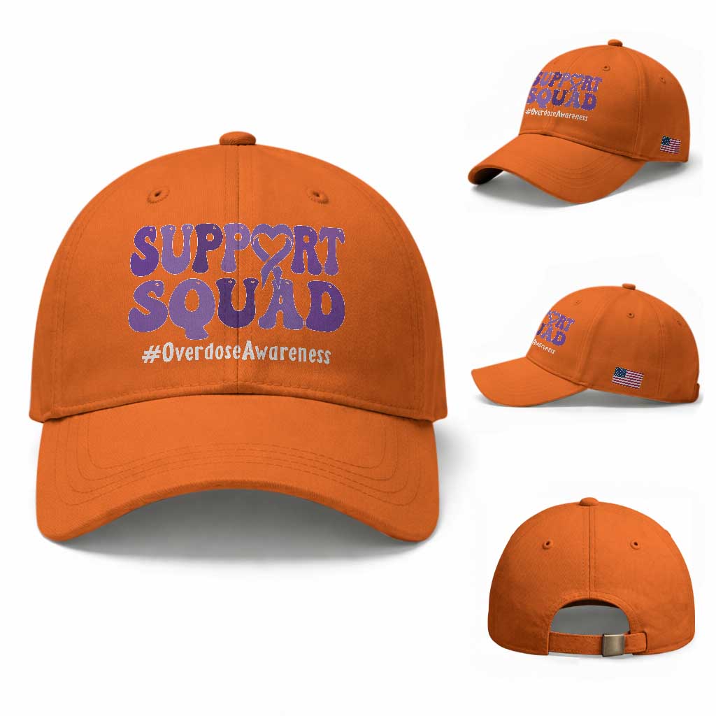Support Squad Overdose Awareness Baseball Cap Purple Ribbon Groovy Typography Graphic