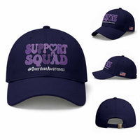 Support Squad Overdose Awareness Baseball Cap Purple Ribbon Groovy Typography Graphic