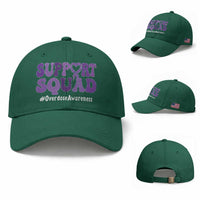 Support Squad Overdose Awareness Baseball Cap Purple Ribbon Groovy Typography Graphic