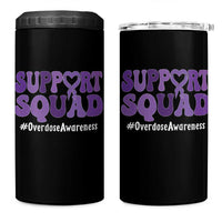 Support Squad Overdose Awareness 4 in 1 Can Cooler Tumbler Purple Ribbon Groovy Typography Graphic