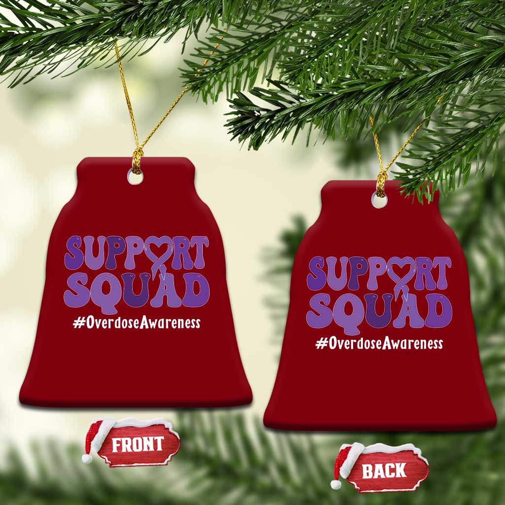 Support Squad Overdose Awareness Ceramic Ornament Purple Ribbon Groovy Typography Graphic