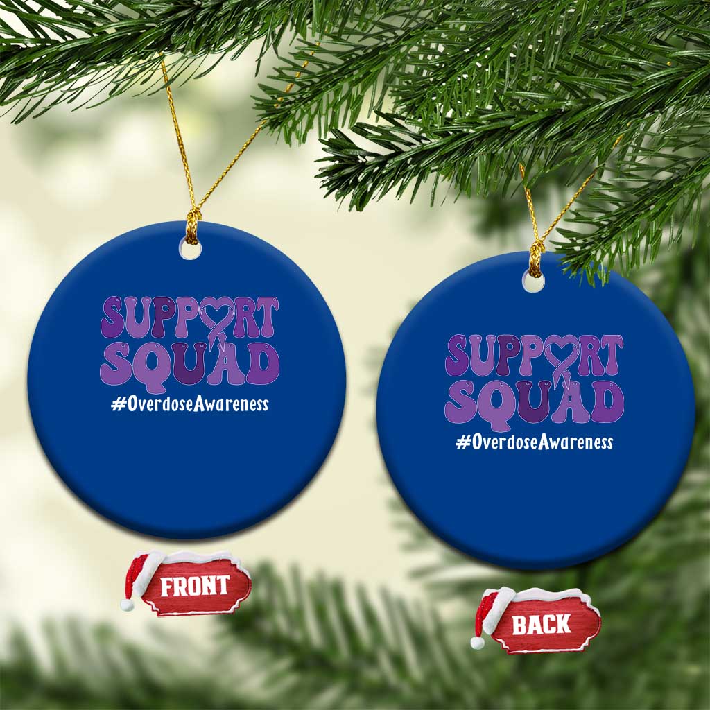Support Squad Overdose Awareness Ceramic Ornament Purple Ribbon Groovy Typography Graphic