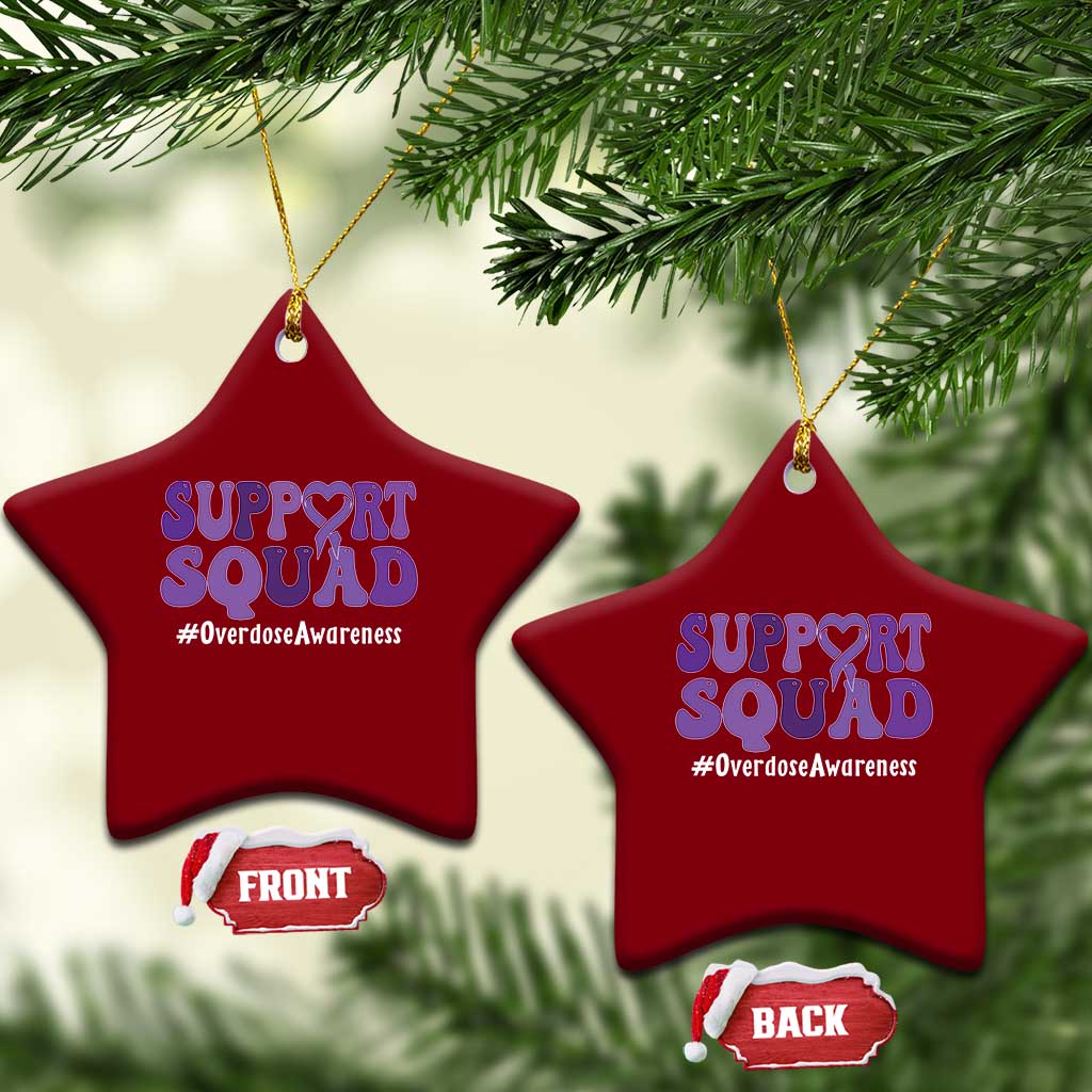 Support Squad Overdose Awareness Ceramic Ornament Purple Ribbon Groovy Typography Graphic