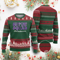 Support Squad Overdose Awareness Ugly Christmas Sweater Purple Ribbon Groovy Typography Graphic