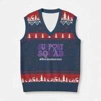 Support Squad Overdose Awareness V-Neck Knit Sweater Vest Purple Ribbon Groovy Typography Graphic