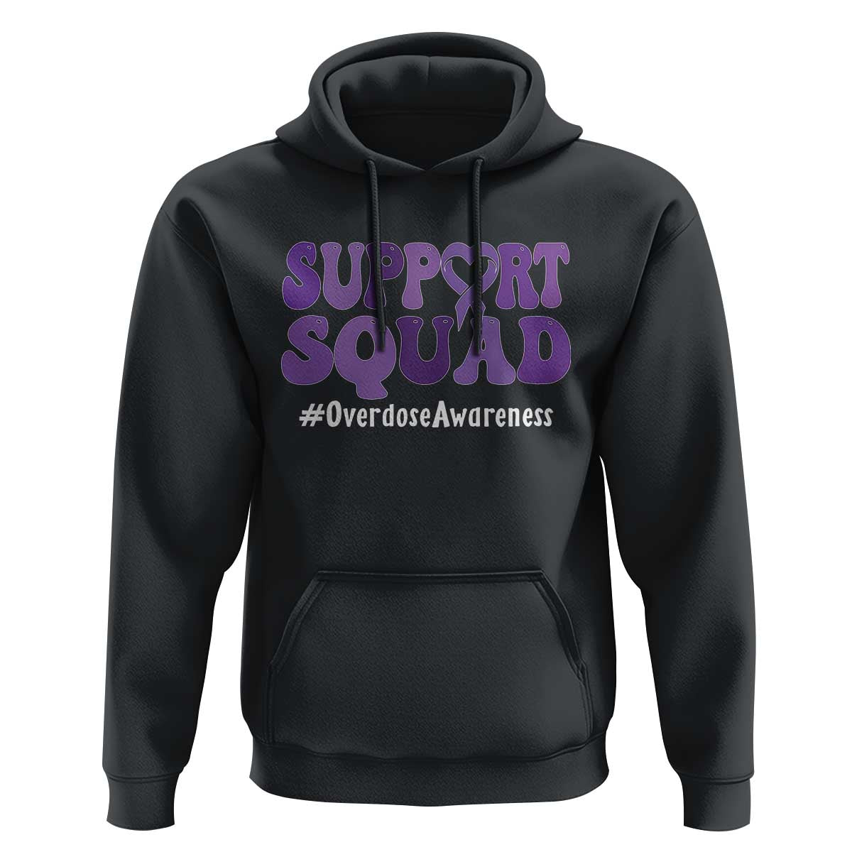 Support Squad Overdose Awareness Hoodie Purple Ribbon Groovy Typography Graphic