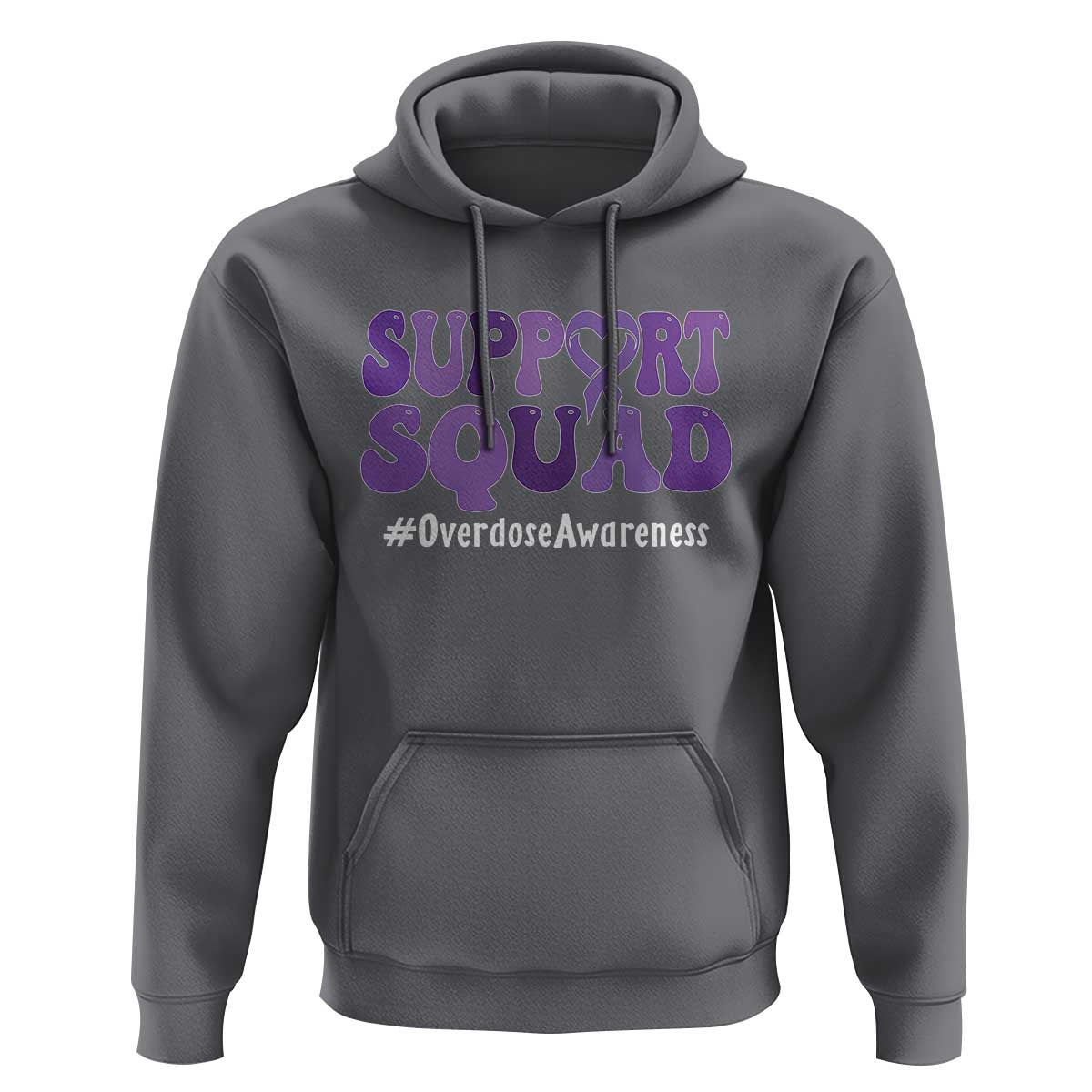 Support Squad Overdose Awareness Hoodie Purple Ribbon Groovy Typography Graphic