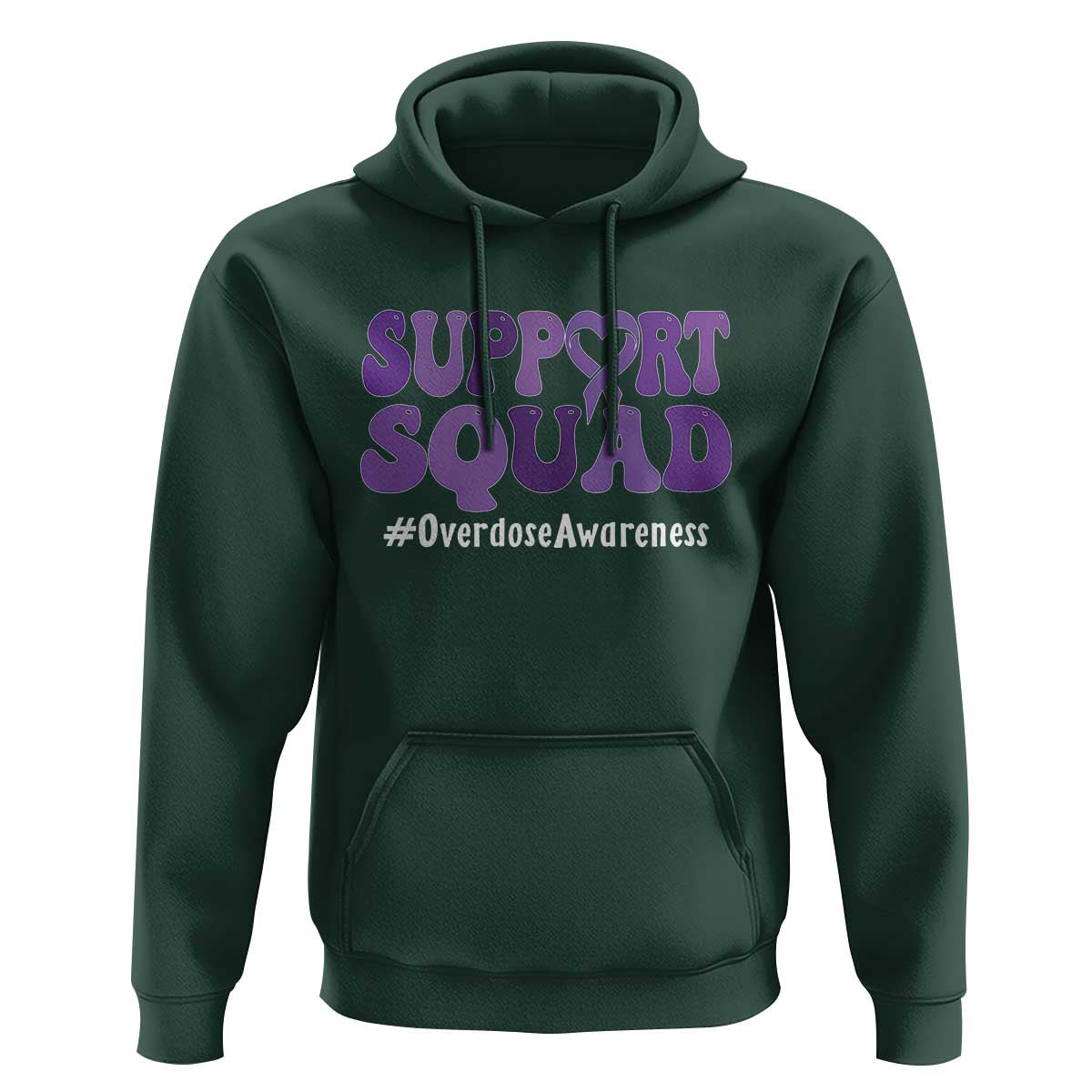 Support Squad Overdose Awareness Hoodie Purple Ribbon Groovy Typography Graphic