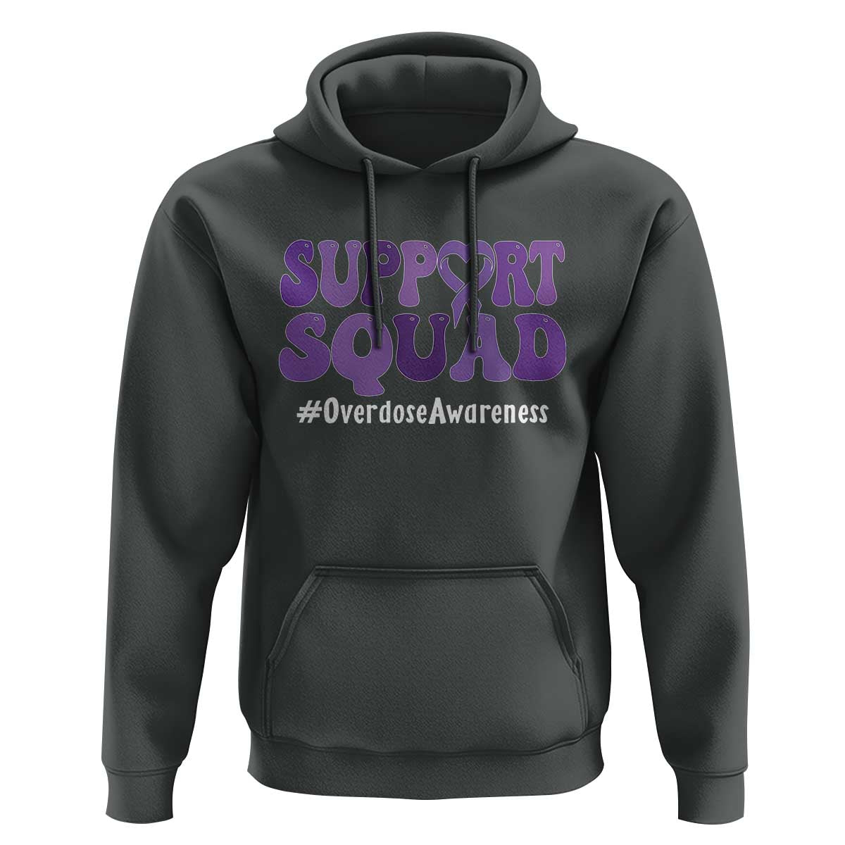 Support Squad Overdose Awareness Hoodie Purple Ribbon Groovy Typography Graphic