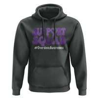 Support Squad Overdose Awareness Hoodie Purple Ribbon Groovy Typography Graphic