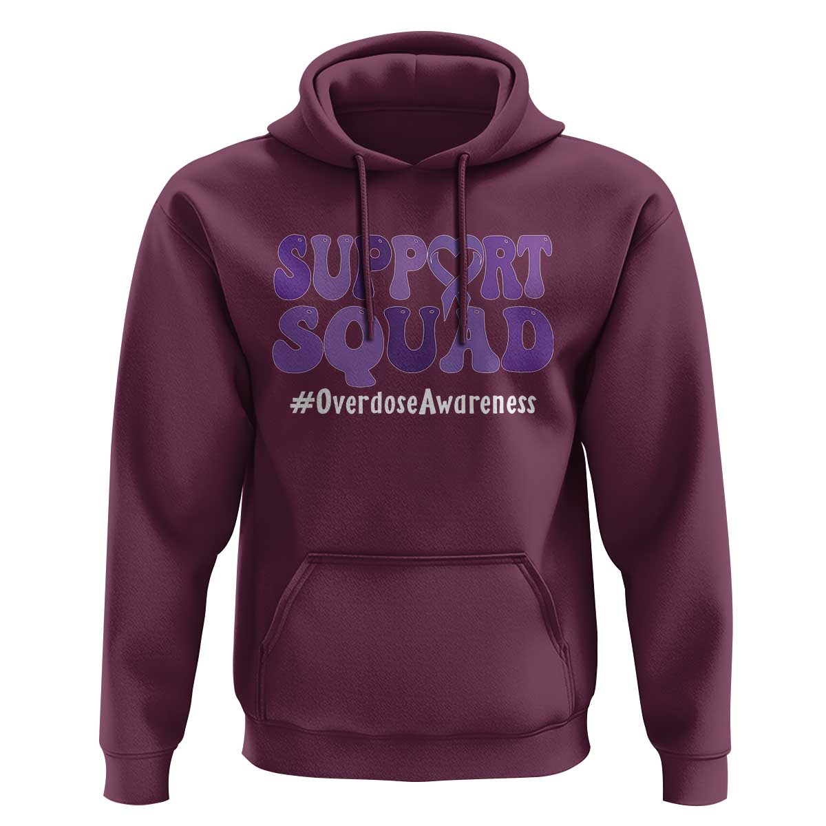 Support Squad Overdose Awareness Hoodie Purple Ribbon Groovy Typography Graphic