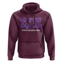 Support Squad Overdose Awareness Hoodie Purple Ribbon Groovy Typography Graphic