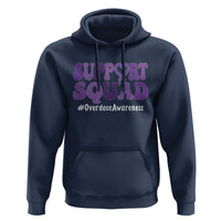 Support Squad Overdose Awareness Hoodie Purple Ribbon Groovy Typography Graphic