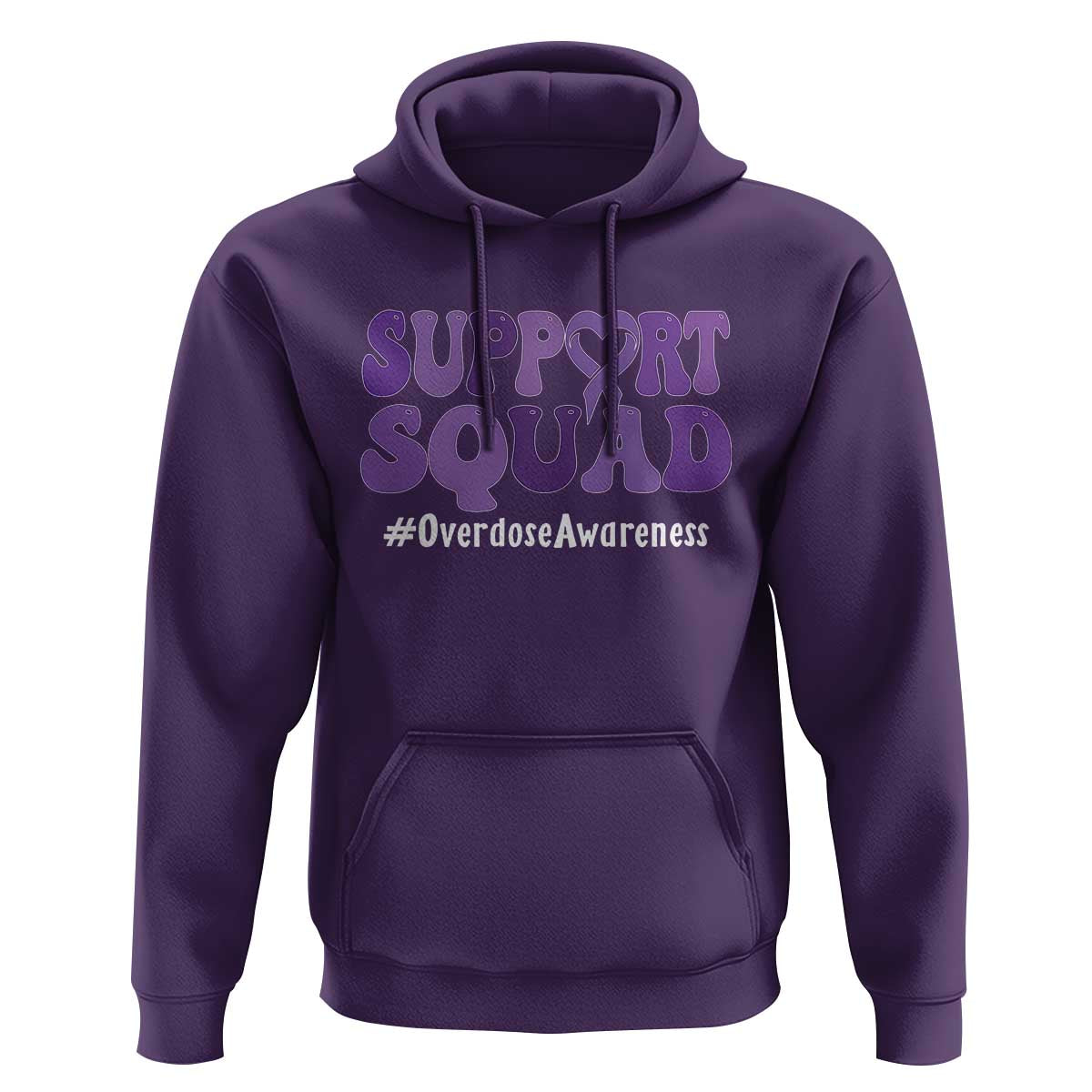 Support Squad Overdose Awareness Hoodie Purple Ribbon Groovy Typography Graphic