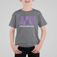 Support Squad Overdose Awareness T Shirt For Kid Purple Ribbon Groovy Typography Graphic