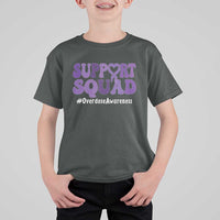 Support Squad Overdose Awareness T Shirt For Kid Purple Ribbon Groovy Typography Graphic
