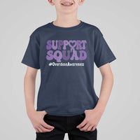 Support Squad Overdose Awareness T Shirt For Kid Purple Ribbon Groovy Typography Graphic