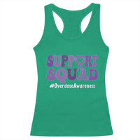 Support Squad Overdose Awareness Racerback Tank Top Purple Ribbon Groovy Typography Graphic