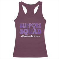Support Squad Overdose Awareness Racerback Tank Top Purple Ribbon Groovy Typography Graphic