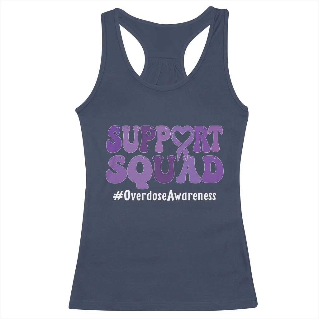 Support Squad Overdose Awareness Racerback Tank Top Purple Ribbon Groovy Typography Graphic