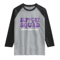Support Squad Overdose Awareness Raglan Shirt Purple Ribbon Groovy Typography Graphic