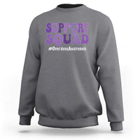 Support Squad Overdose Awareness Sweatshirt Purple Ribbon Groovy Typography Graphic