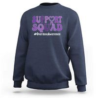 Support Squad Overdose Awareness Sweatshirt Purple Ribbon Groovy Typography Graphic