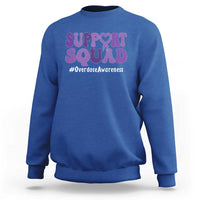 Support Squad Overdose Awareness Sweatshirt Purple Ribbon Groovy Typography Graphic