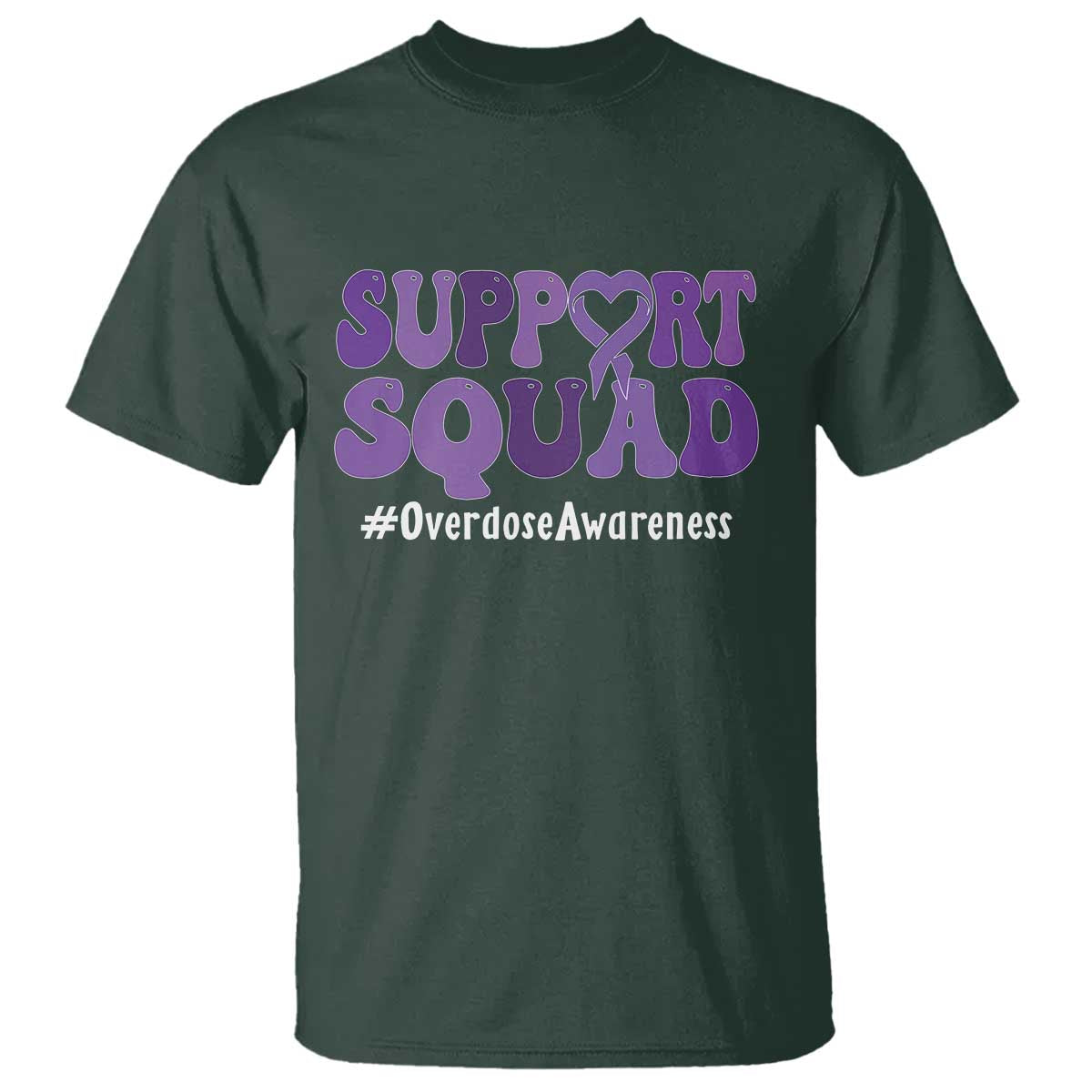 Support Squad Overdose Awareness T Shirt Purple Ribbon Groovy Typography Graphic