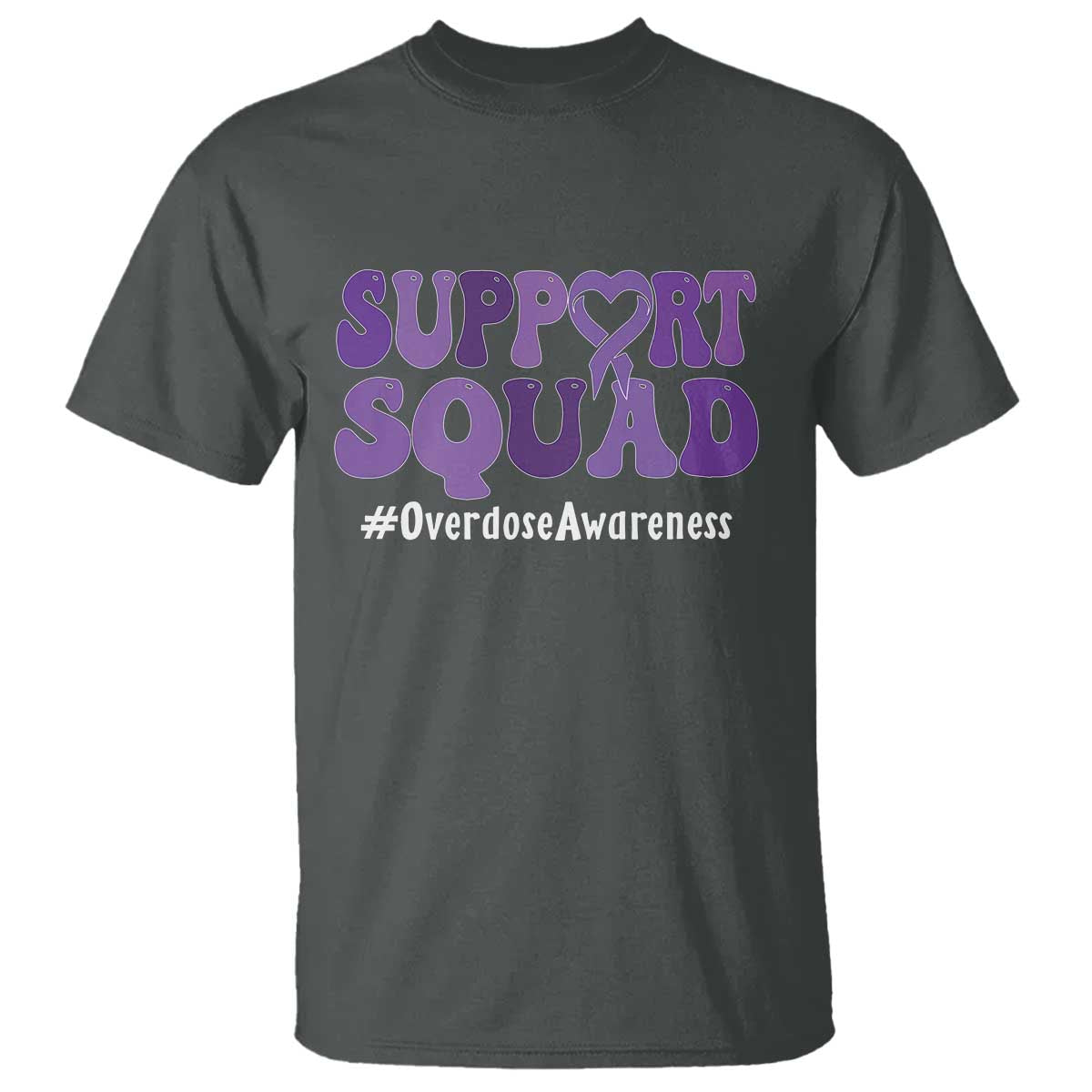 Support Squad Overdose Awareness T Shirt Purple Ribbon Groovy Typography Graphic