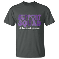 Support Squad Overdose Awareness T Shirt Purple Ribbon Groovy Typography Graphic