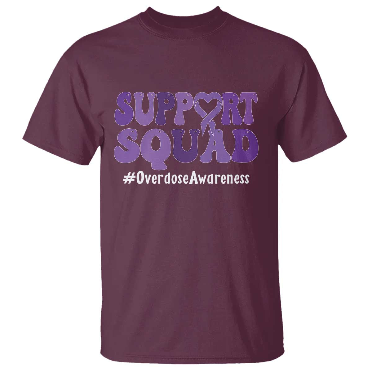 Support Squad Overdose Awareness T Shirt Purple Ribbon Groovy Typography Graphic