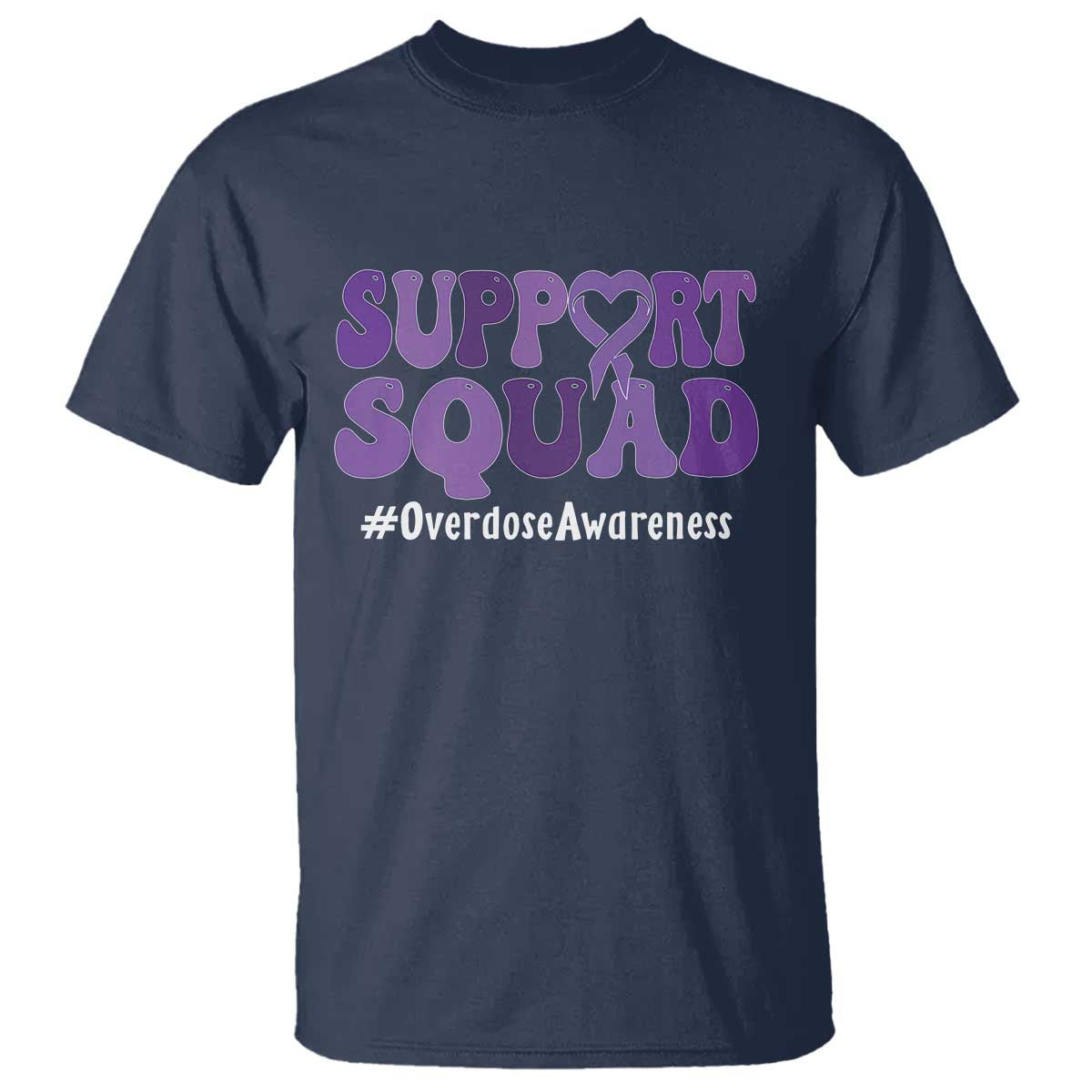 Support Squad Overdose Awareness T Shirt Purple Ribbon Groovy Typography Graphic