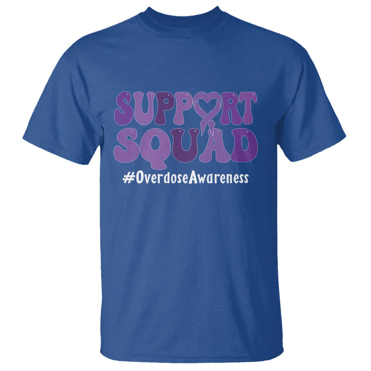 Support Squad Overdose Awareness T Shirt Purple Ribbon Groovy Typography Graphic