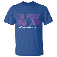 Support Squad Overdose Awareness T Shirt Purple Ribbon Groovy Typography Graphic