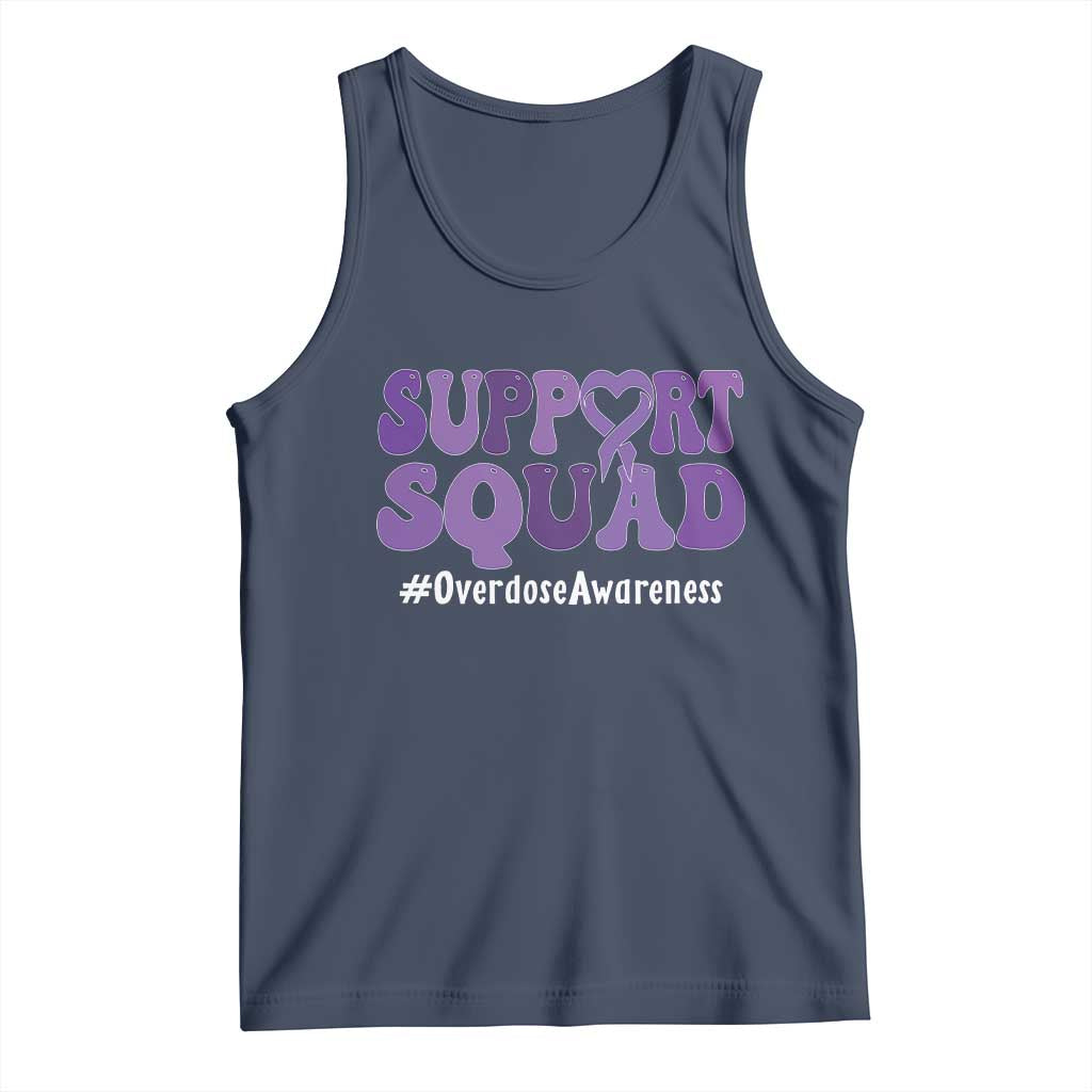Support Squad Overdose Awareness Tank Top Purple Ribbon Groovy Typography Graphic