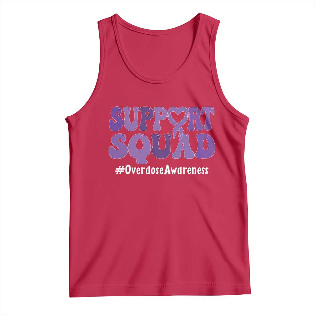 Support Squad Overdose Awareness Tank Top Purple Ribbon Groovy Typography Graphic
