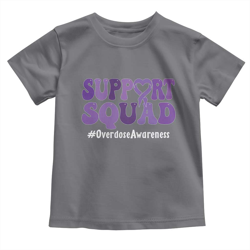 Support Squad Overdose Awareness Toddler T Shirt Purple Ribbon Groovy Typography Graphic