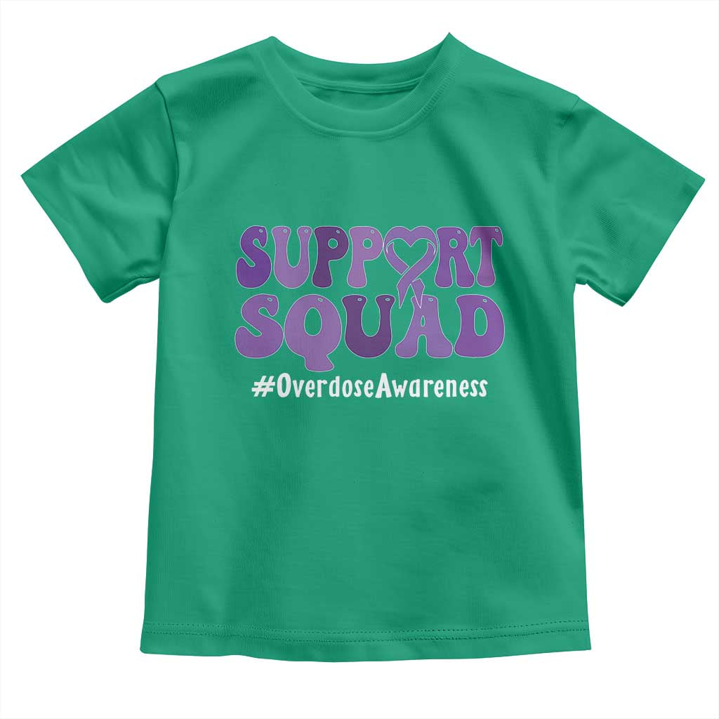 Support Squad Overdose Awareness Toddler T Shirt Purple Ribbon Groovy Typography Graphic