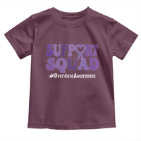 Support Squad Overdose Awareness Toddler T Shirt Purple Ribbon Groovy Typography Graphic
